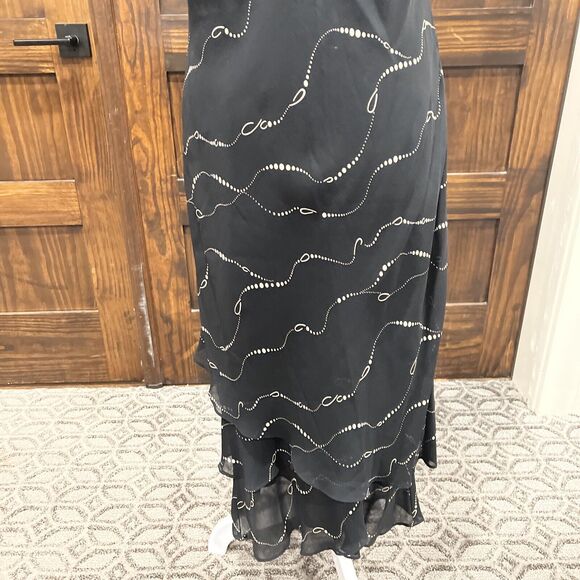 Evan Picone Dress 10 Black V-Neck Ruffles Vintage Evening Date Classy - Picture 4 of 12